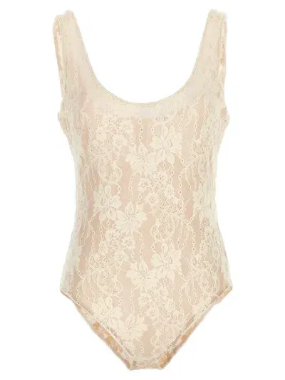 Zimmermann Scoop Neck Lace Bodysuit In White