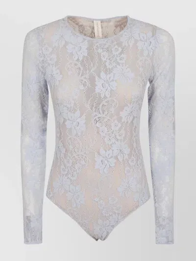 Zimmermann Sheer Lace Bodysuit Floral Pattern In Blue