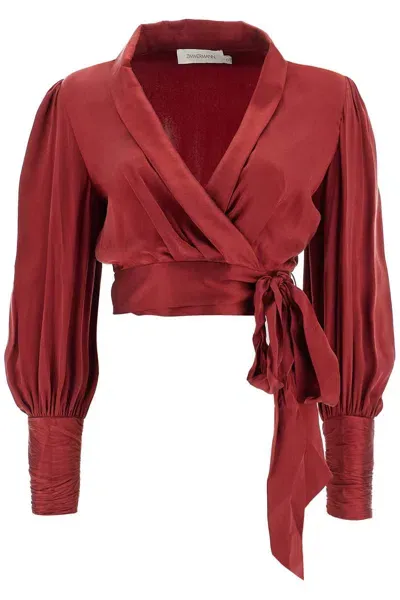 Zimmermann Silk Cropped Blouse In A In Red