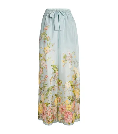 Zimmermann Silk Floral Waverly Wide-leg Trousers In Blue