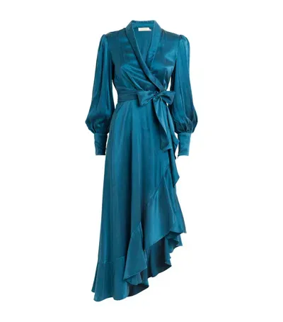 Zimmermann Silk Wrap Midi Dress In Blue