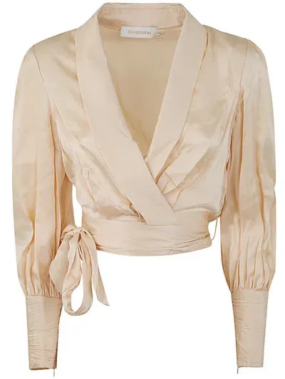 Zimmermann Silk Satin Wrap Top In Tea