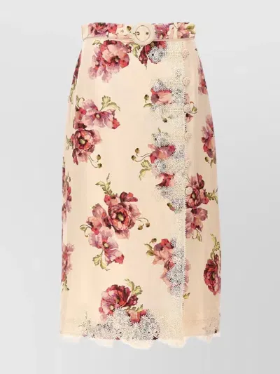 Zimmermann Belted Wrap-effect Floral-print Linen Midi Skirt In Multicolor