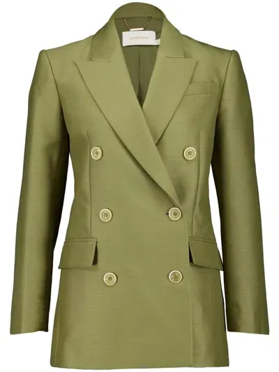 Zimmermann Tranquility Double-breasted Wool-blend Blazer In Olive