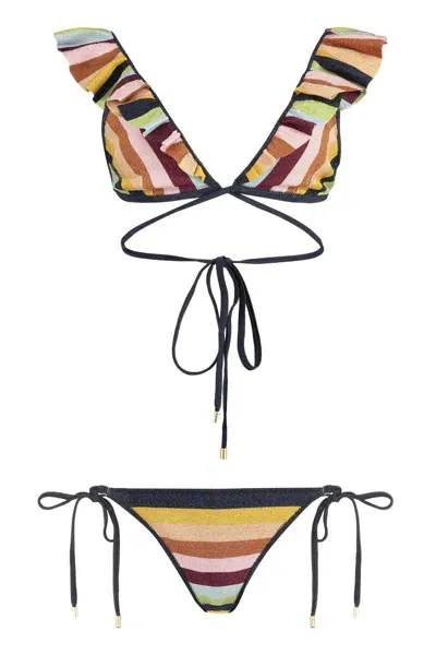 Zimmermann Alight Striped Metallic Stretch-knit Bikini In Multi