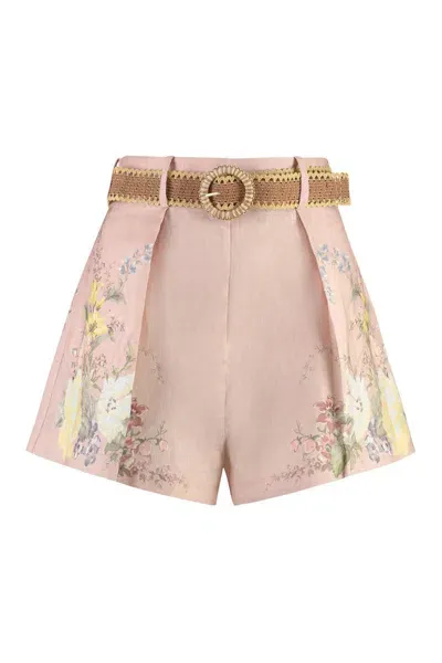 Zimmermann Waverly Printed Linen Shorts In Pink