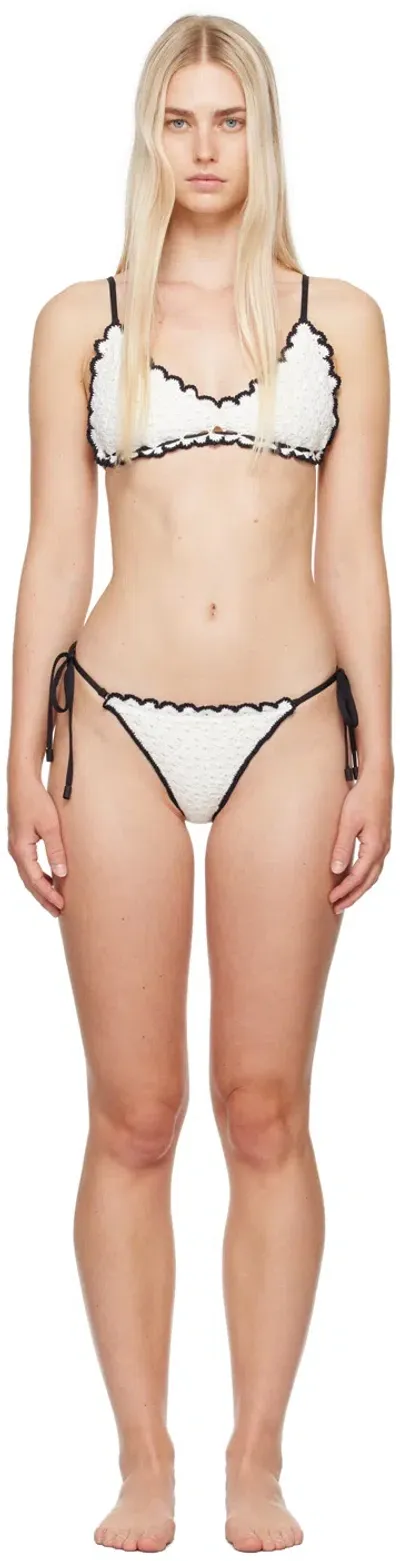 Zimmermann White Halliday Bikini In Ivory/black Ivblk