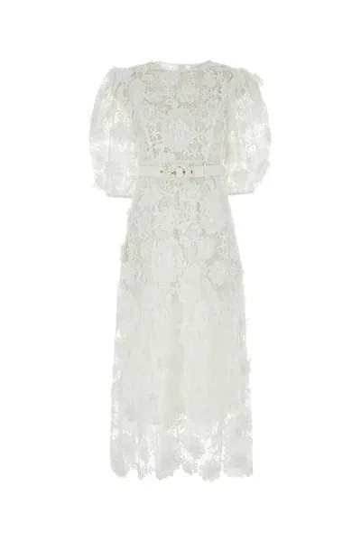 Zimmermann White Macrame Lace Halliday Dress In Ivory