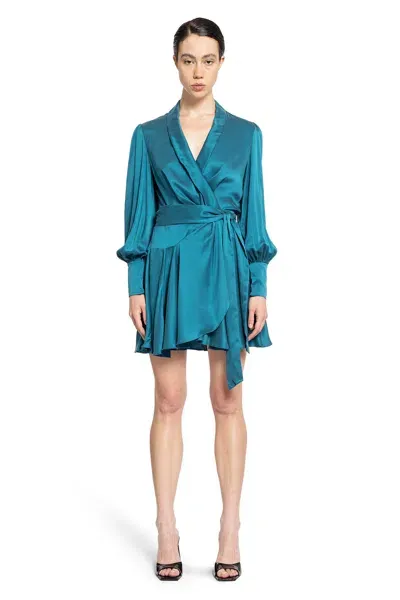 Zimmermann Silk Wrap Mini Dress In Blue