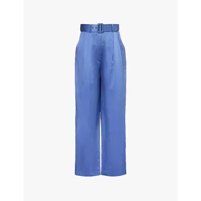 Zimmermann Womens Cornflower Buckle Belt Wide-leg High-rise Silk Trousers In Indigo