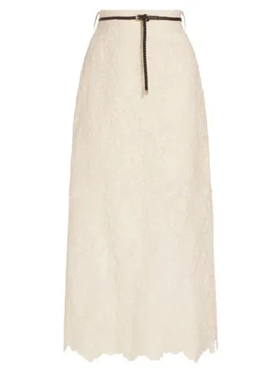 Zimmermann Womens Cream Ottie Floral-embroidered Linen Midi Skirt