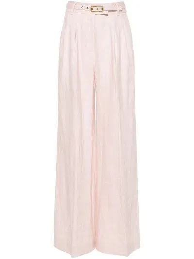 Zimmermann Matchmaker Straight-leg Linen Trousers In Blush