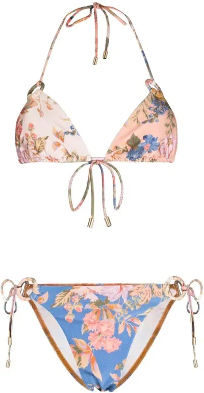 Zimmermann August Spliced Ring Tie Bikini Set In Multicolour