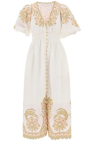 Zimmermann Women's Waverly Embroidered Linen Dress In White