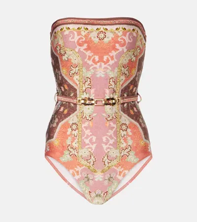 Zimmermann Wylie Belted Bandeau Printed Swimsuit In Multicoloured