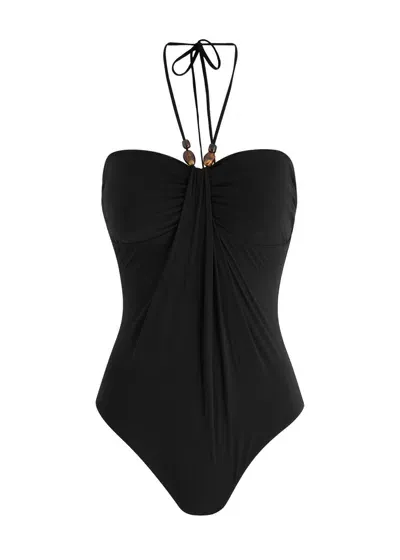 Zimmermann Wylie Draped Halterneck Swimsuit In Black