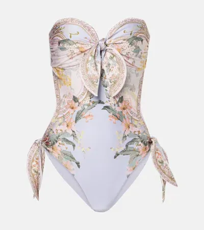 Zimmermann Wylie Scarf Tie Floral Swimsuit In Blue Floral