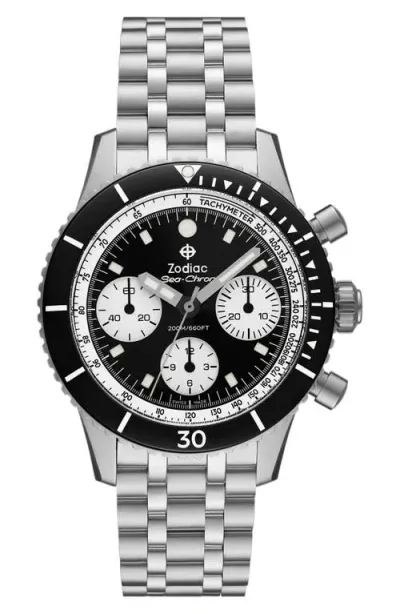 Zodiac Sea Chron Chronograph, 42mm In Black/silver