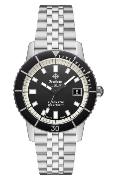 Zodiac Super Sea Wolf Pro Diver Watch, 42mm In Black/silver