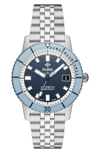 Zodiac Super Sea Wolf Compression Diver Watch, 40mm In Blue/silver