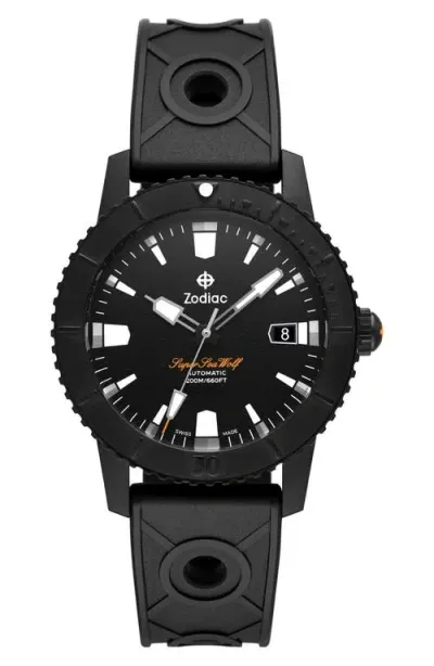 Zodiac Men's Super Sea Wolf Black Stainless Steel & Rubber Compression Automatic Watch