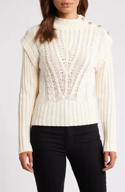 Zoe And Claire Cable Button Accent Sweater In Cream