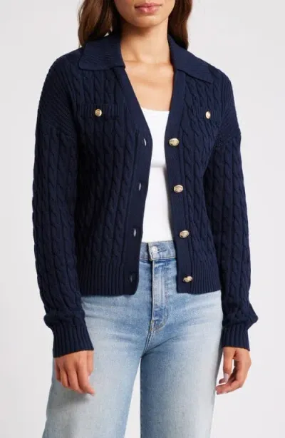 Zoe And Claire Cable Johnny Collar Cardigan In Navy