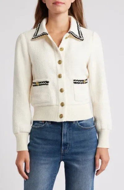 Zoe And Claire Collar Tweed Cardigan In Cream