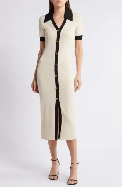 Zoe And Claire Collared Button Front Sweater Dress In Cream