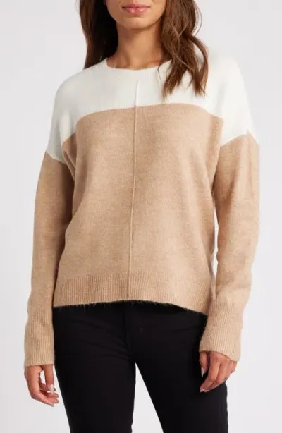 Zoe And Claire Colorblock Crewneck Sweater In Khaki