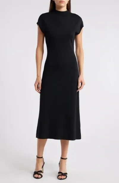 Zoe And Claire Mock Neck Fitted Midi Sweater Dress In Black