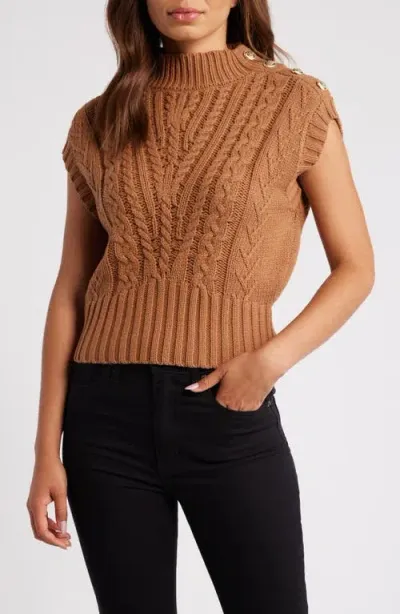 Zoe And Claire Mock Neck Sweater Vest In Caramel