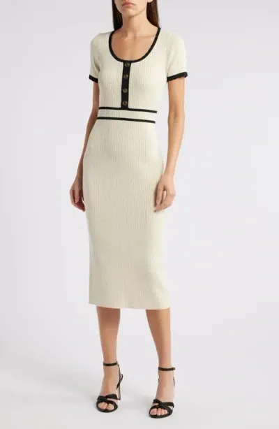 Zoe And Claire Short Sleeve Fitted Midi Sweater Dress In Cream