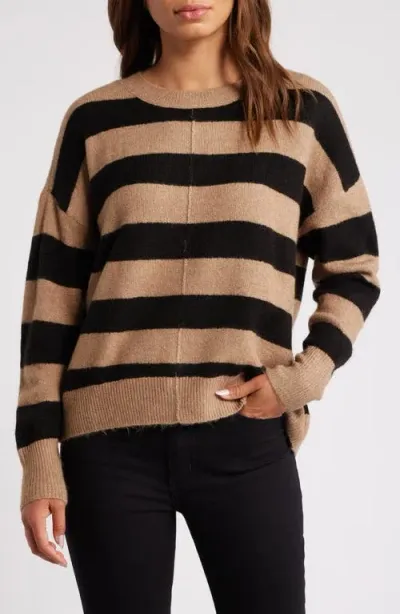 Zoe And Claire Stripe Crewneck Sweater In Mocha