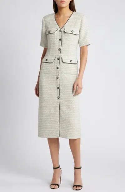 Zoe And Claire Tweed Sheath Dress In Light Grey