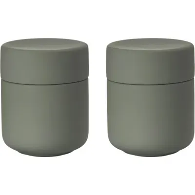 Zone Denmark Ume Set Of 2 Ceramic Jars In Olive Green