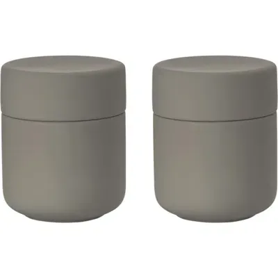 Zone Denmark Ume Set Of 2 Ceramic Jars In Taupe