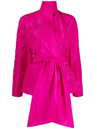 Zuhair Murad Crystal-embellished Belted Jacket In Purple