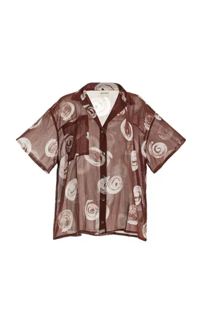 Zulu & Zephyr Sheer Textured Cotton-blend Shirt In Brown