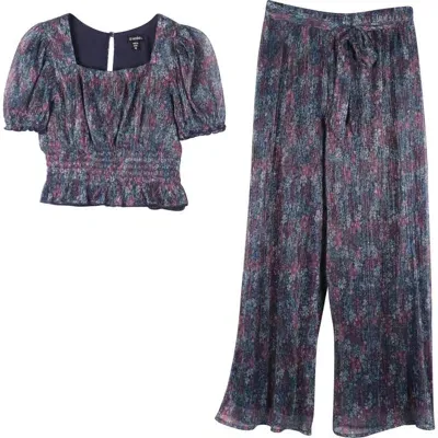 Zunie Kids' Metallic Plissé Top & Pants Set In Navy Multi