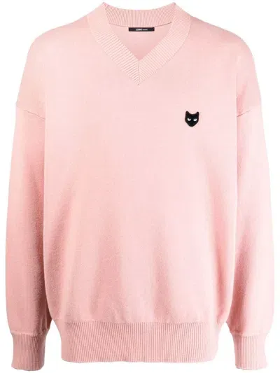 Zzero By Songzio Panther-patch V-neck Jumper In Pink