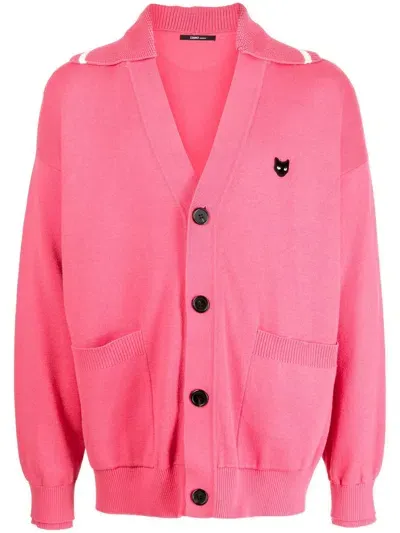 Zzero By Songzio V-neck Logo-patch Cardigan In Pink