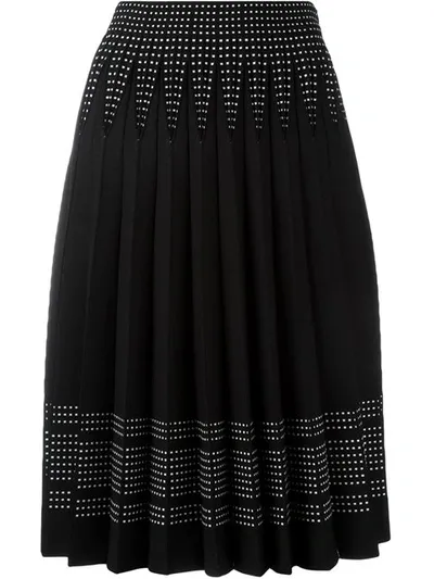 Alexander Mcqueen Geometric Jacquard Pleated Knit Skirt In Black/ivory