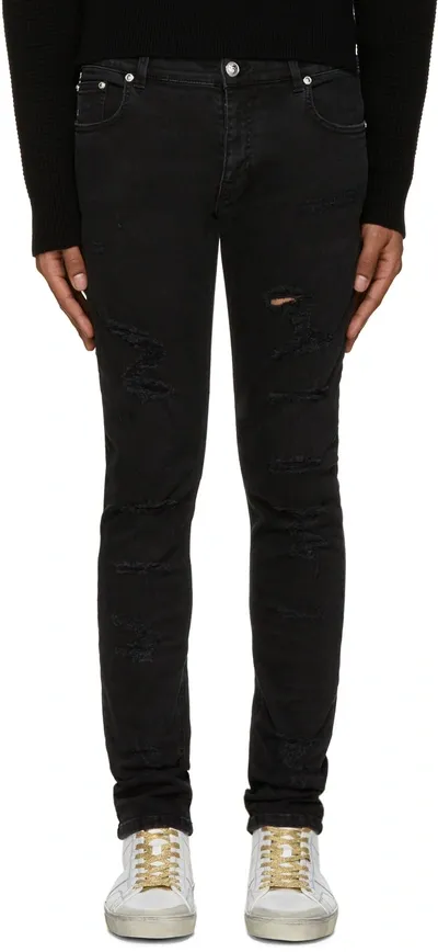 Versus Distressed Straight Jeans In Black