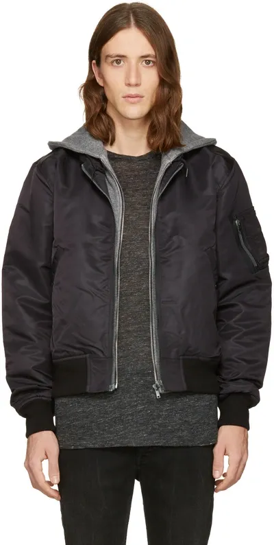 R13 Black Co Hooded Flight Jacket