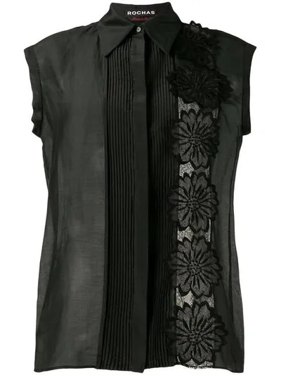 Rochas Flower Appliqué Sleeveless Shirt In Black