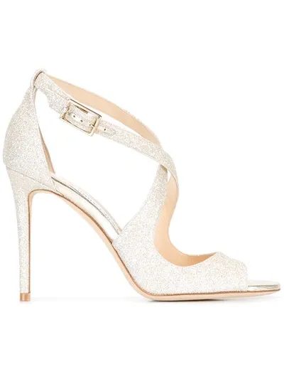 Jimmy Choo Emily 100 Sandals In Platinum|metallico