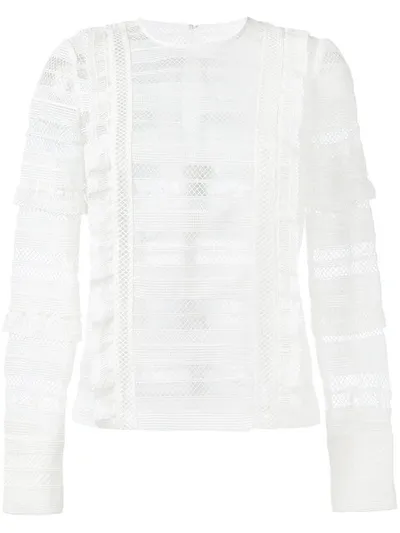 Self-portrait Sheer Panel Long Sleeve Top In White