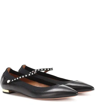 Aquazzura Nolita Pearly-studded Mary Jane Flat, Black