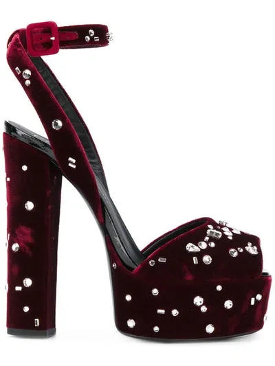 Giuseppe Zanotti Lavinia Swarovski Crystal Velvet Platform Sandals In Amaranto